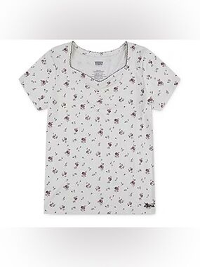 Levi’s Girls Floral V-Neck Short Sleeve Tee - White with Burgundy Floral Size L